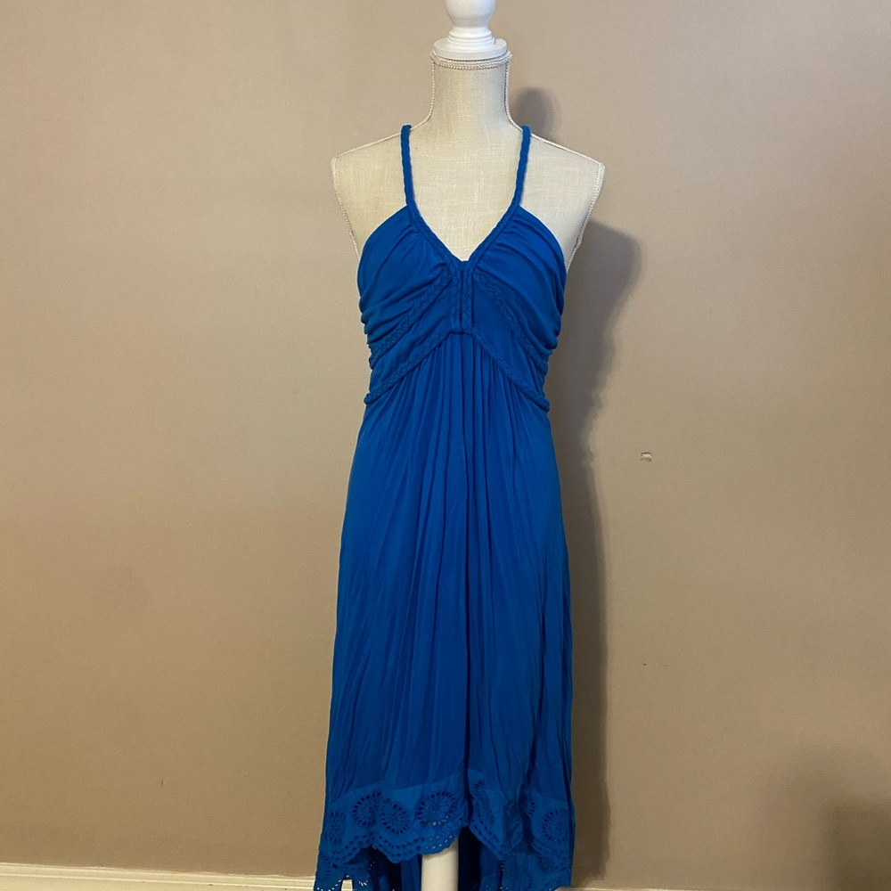 VENUS Vibrant Blue Halter Neck High Low MIDI Dress